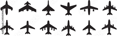 Airliner silhouettes from above grid