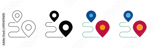 Route navigation icons. Navigation path icon set for travel planning and GPS route tracking apps