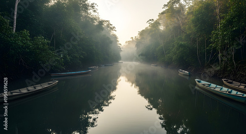 River Landscape Facing Dense Jungle Forest