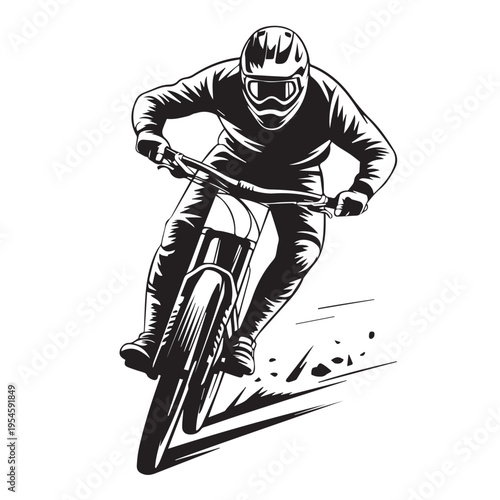 Downhill mountain bike rider on rock trail