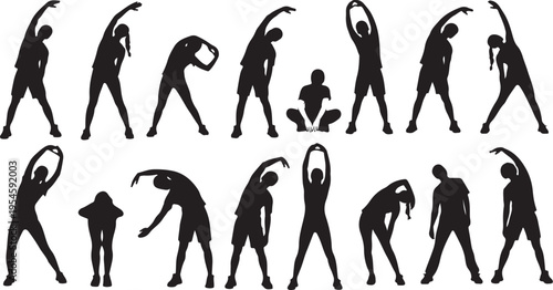 Various Silhouette Poses of People in Different Yoga Positions