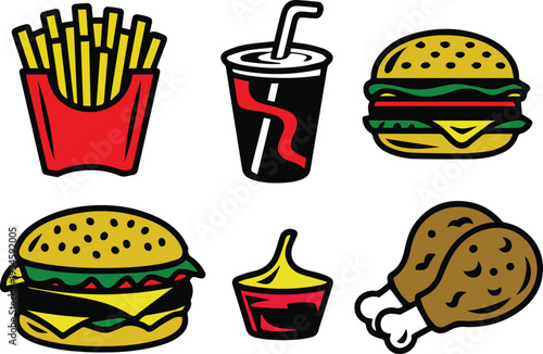 Calorie icons for burgers fries and drinks