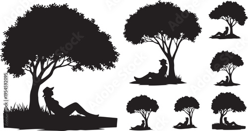 Silhouette of a person relaxing under a tree collection