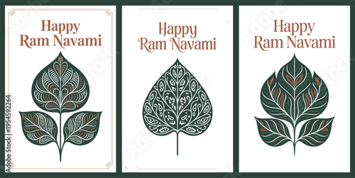 Happy Ram Navami Design with Artistic Leaf Patterns for Spiritual Celebration