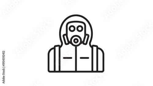 Hazmat suit icon with hood and gas mask for protection against airborne hazards and biological threats
