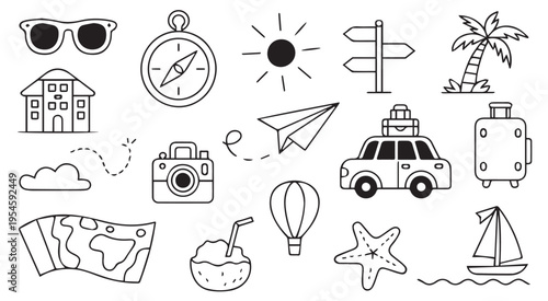 Beach travel icon set for vacation projects