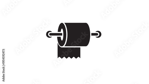 Toilet paper roll icon on holder with torn sheet for hygiene and sanitation symbol featuring bathroom, clean, restroom with simple and graphic
