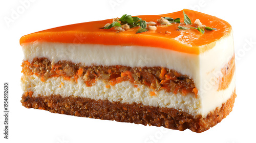 Carrot cake slice with orange glaze and nuts