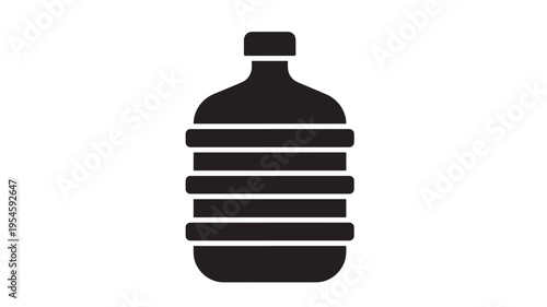 Water bottle dispenser jug with cap and horizontal bands, a simple black icon for liquid storage and refreshment needs