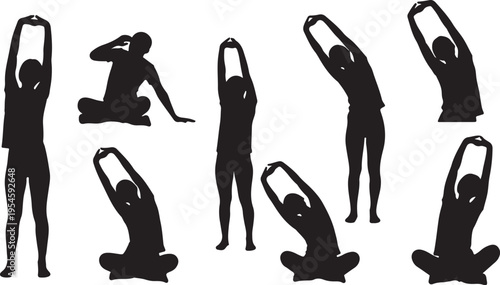 Yoga poses for flexibility and relaxation in black silhouette