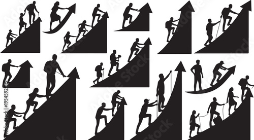 Business people climbing up a mountain with success concept