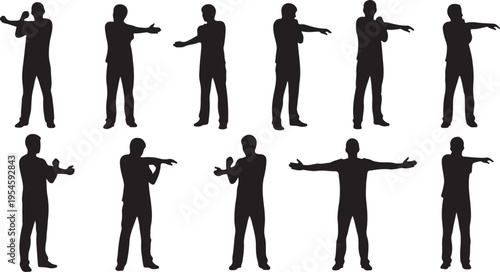 Silhouette of man in various poses and gestures isolated