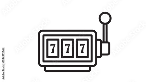 Slot machine icon with three sevens showing and a lever ready to pull for winning combinations. featuring casino, gambling, lucky seven with jackpot