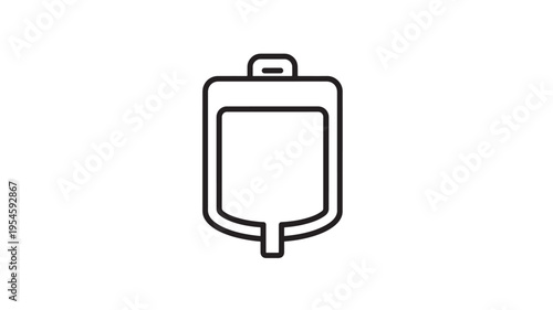 IV bag outline icon with a hanging loop and drip chamber symbol, representing medical fluid transfusion and intravenous therapy in a simplistic line