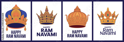 Happy Ram Navami with Decorative Crowns Design