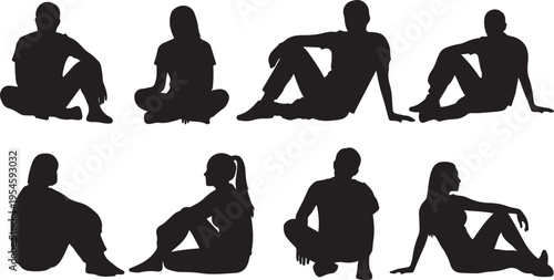Silhouettes of people sitting in various poses and positions