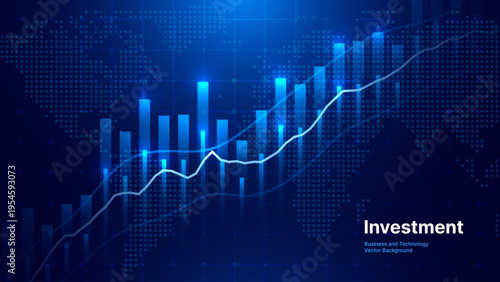 Blue Fintech Financial Growth Graph of Successful Digital Business. Abstract Technology Investment Chart Showing Market Trends. Data Analysis. Economic Development Vector Illustration