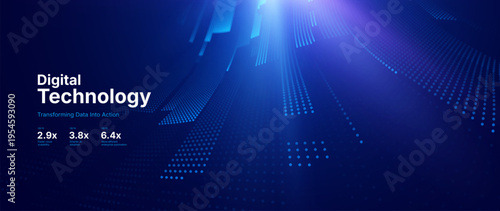 Technology Big Data Flow Background with AI Particles and Digital Stream Lines. Futuristic Data Science Concept. Tech Business Presentation or Annual Report Template. Vector Illustration.