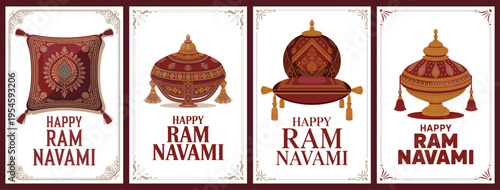 Happy Ram Navami with Decorative Pillows and Urns Design