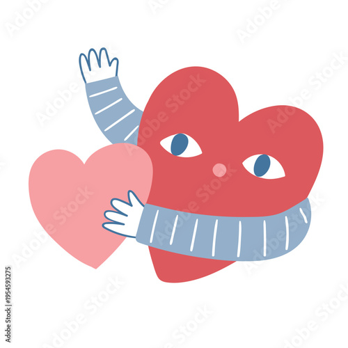 Cute heart character with pink heart. Hand drawn Valentines day greeting card with funny character. Love heart vector illustration