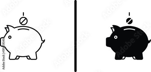 A split screen image of two piggy banks with a coin slot