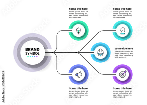 Infographic template. 5 circles connected to 1 point