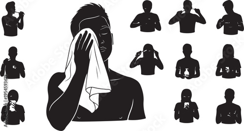 Silhouette of a man wiping sweat with a towel