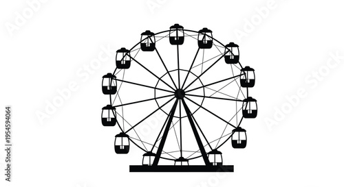Black ferris wheel design against a white background silhouette