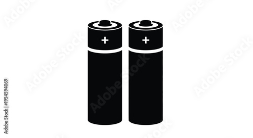 Two cylindrical aa batteries depicted in a dark outline silhouette