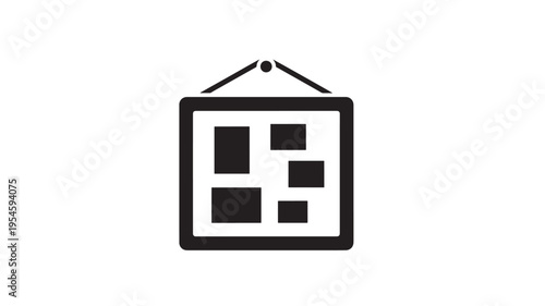 Picture frame icon with multiple square photo placeholders and hanging clip, simple graphic representation of a gallery wall.