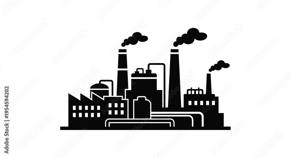 Fototapeta premium Industrial factory complex with multiple smokestacks a bold silhouette