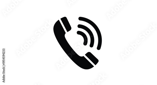 Black telephone handset icon with sound waves a stark silhouette
