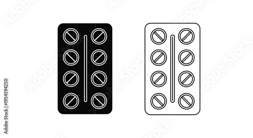 Two pill blister packs one dark and one light presented as a silhouette
