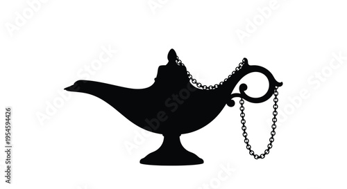 Quadro em tela Elegant oil lamp with intricate detailing a striking black silhouette