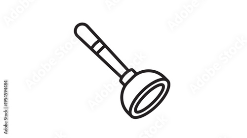 Plunger with black outline simple icon on white background for cleaning and unclogging drains and toilets.