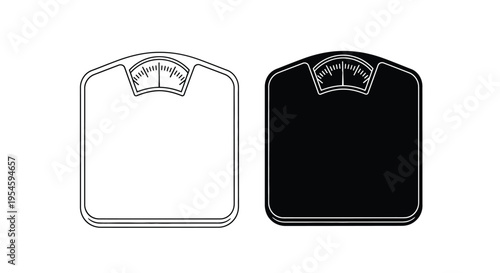 Two bathroom scales one white and one black shown as a silhouette