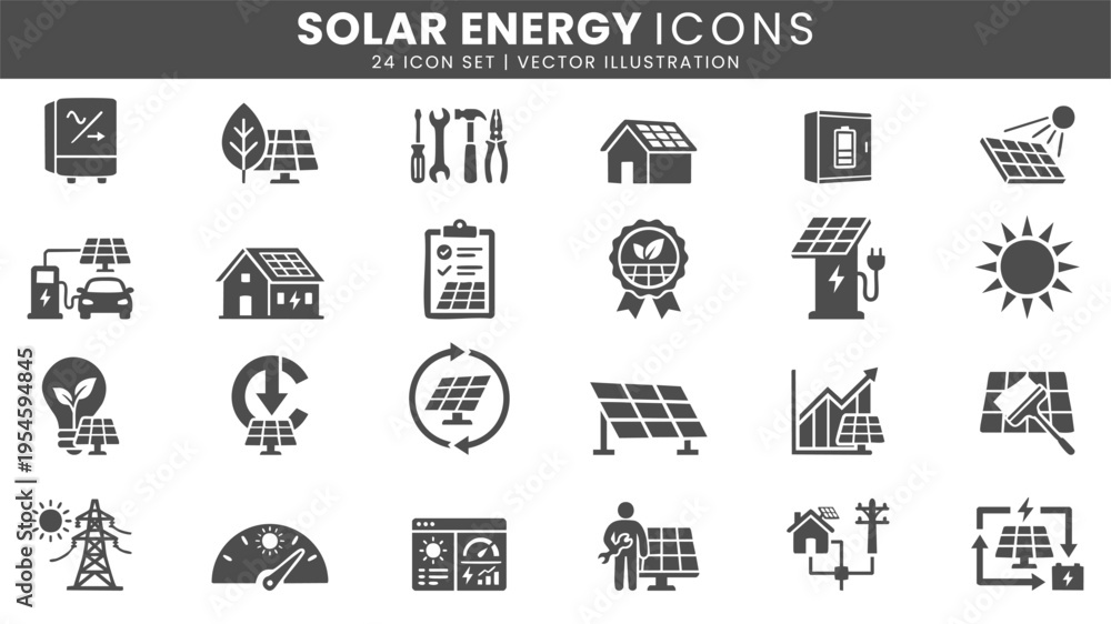 Naklejka premium Solar energy icons vector set