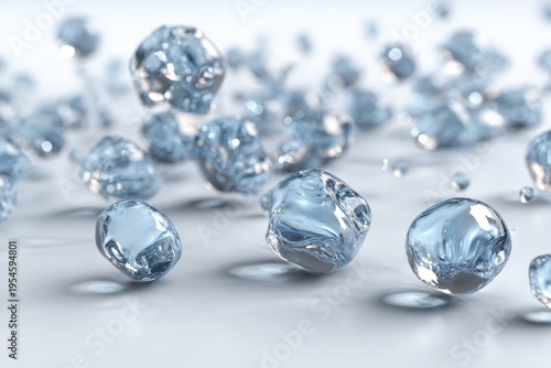 Abstract Clear Spheres Floating On White Surface With Soft Light Reflections