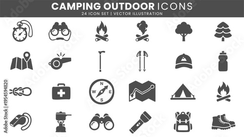 Camping outdoor icons vector set