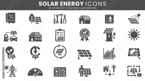 Solar energy icons vector set