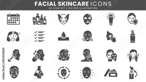 Facial skincare icons vector set