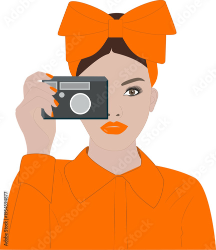 Stylish woman photographer with camera
