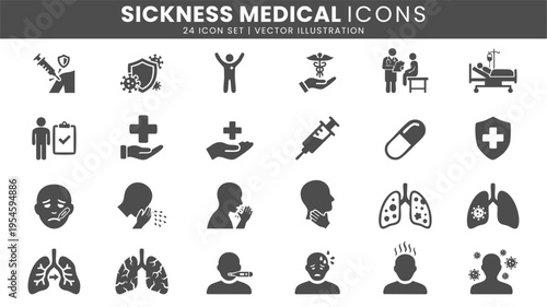 Sickness medical icons vector set