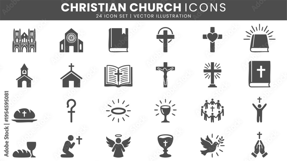 Fototapeta premium Christian church faith icons vector set