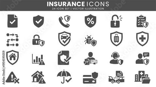 Insurance protection coverage icons vector set