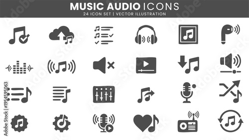 Music audio streaming icons vector set