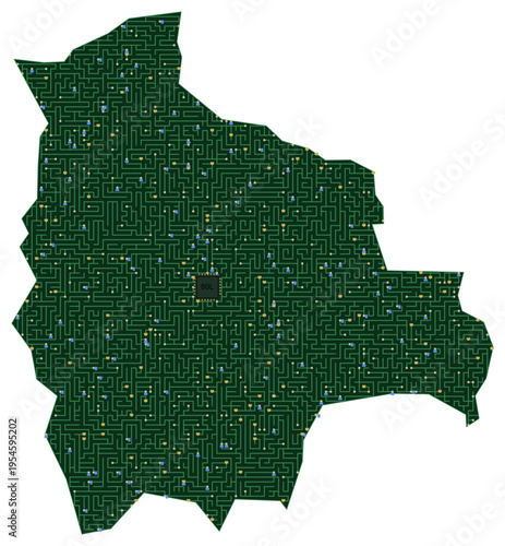Circuit board map vector illustration of Bolivia – Digital PCB Territory, Transparent Background, Technology, Communication