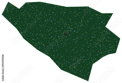 Circuit board map vector illustration of Bosnia and Herzegovina – Digital PCB Territory, Transparent Background, Technology, Communication