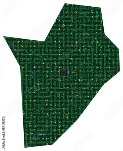 Circuit board map vector illustration of Burundi – Digital PCB Territory, Transparent Background, Technology, Communication