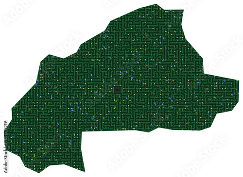 Circuit board map vector illustration of Burkina Faso – Digital PCB Territory, Transparent Background, Technology, Communication